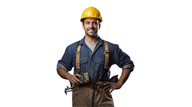 Portrait of a smiling construction worker with tools 