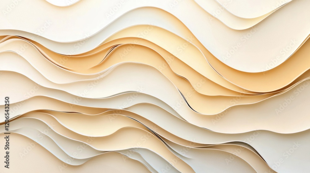 Poster a smooth and dynamic arrangement of flowing lines in soft beige and cream hues creates a serene atmo