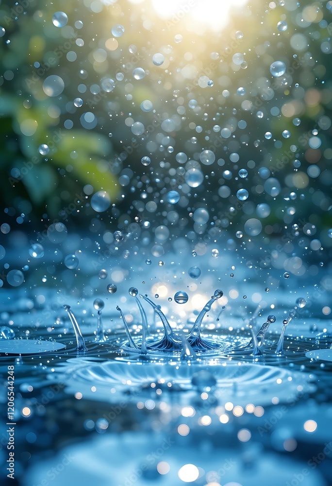 Poster water droplets splashing creating a crown shape
