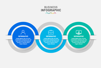 Timeline infographic template with integrated circles. Business concept with 3 options. For content, diagram, flowchart, steps, parts, timeline infographics, workflow, chart.