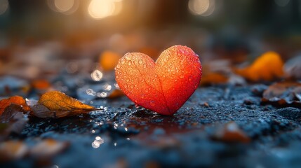 Fototapeta premium Heart-Shaped Leaf in Autumn - Romantic Nature Photography