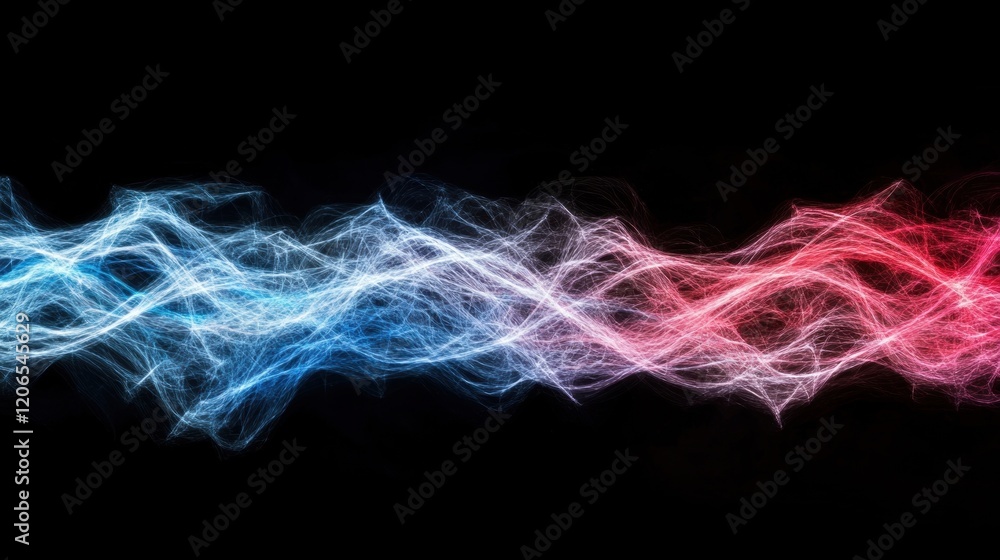 Sticker Colorful neon light trails in blue and red weave together, forming an engaging abstract pattern against a dark backdrop