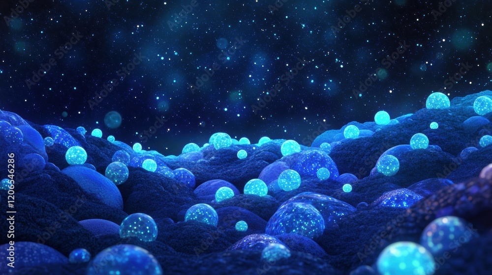 Aufkleber detailed representation of blue cells scattered across a dark field, creating a dynamic and vibrant 