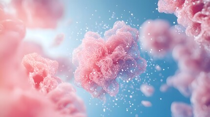 Abstract Pink Cellular Structures Floating In Blue Space