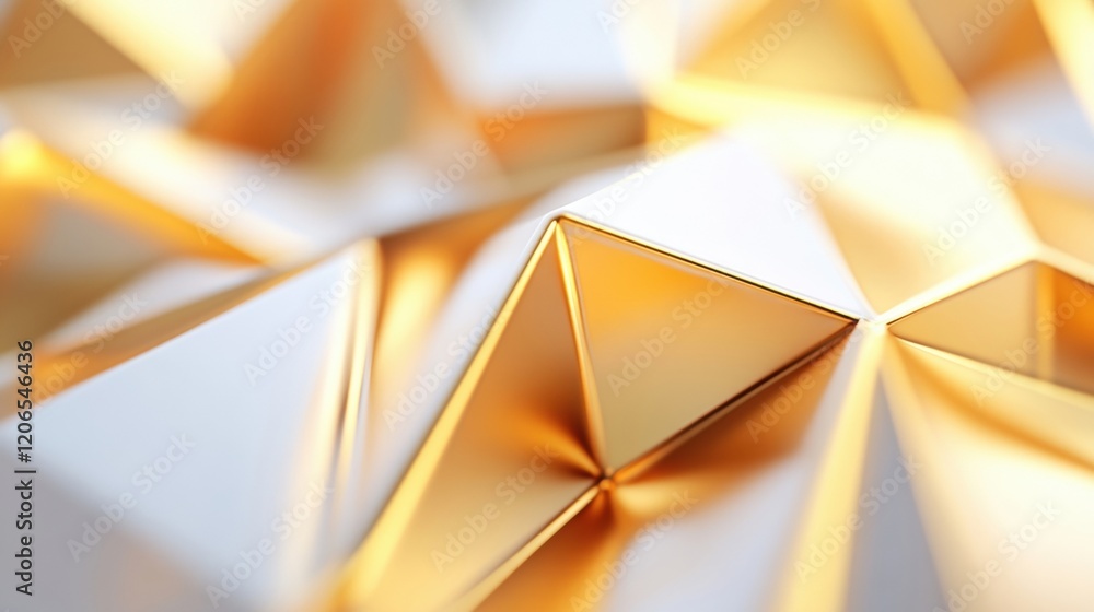 Poster this abstract design features a gold geometric pattern with sharp triangular shapes and a reflective