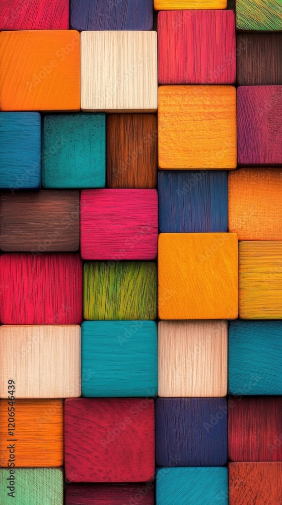 Poster vibrant squares in various colors and textures create a visually appealing abstract pattern, emphasi