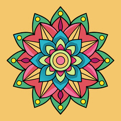 clean line art, colourful mandala design