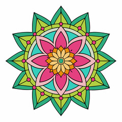 clean line art, colourful mandala design