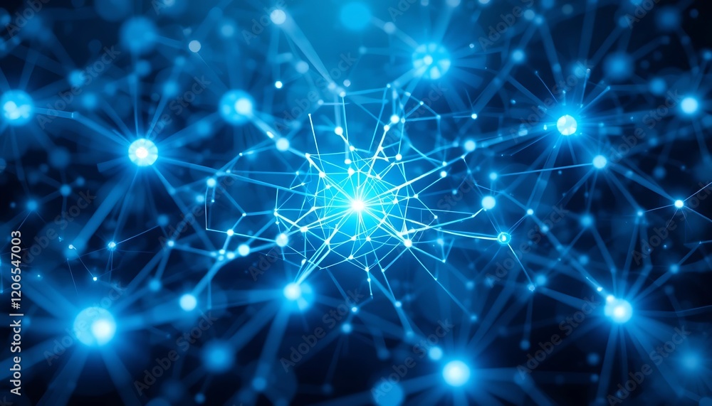 Aufkleber abstract blue network of interconnected nodes and lines