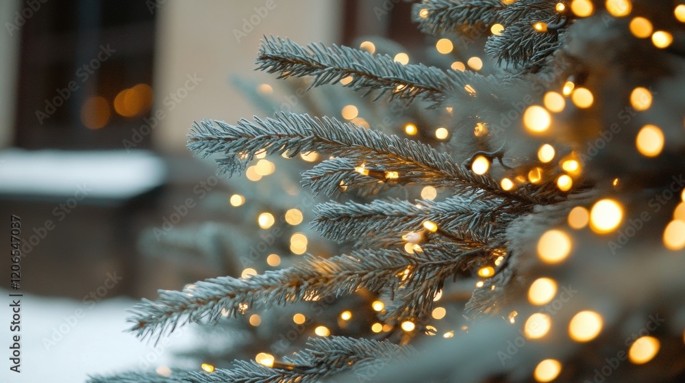 Poster softly illuminated christmas tree branches create a warm ambiance in a dark setting during the festi