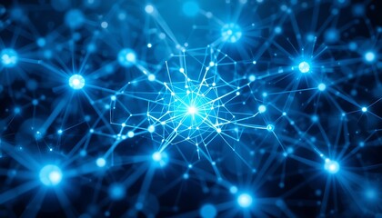 Abstract Blue Network of Interconnected Nodes and Lines