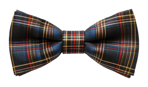 Plaid bow tie with tartan pattern on transparent background, fashion accessory concept