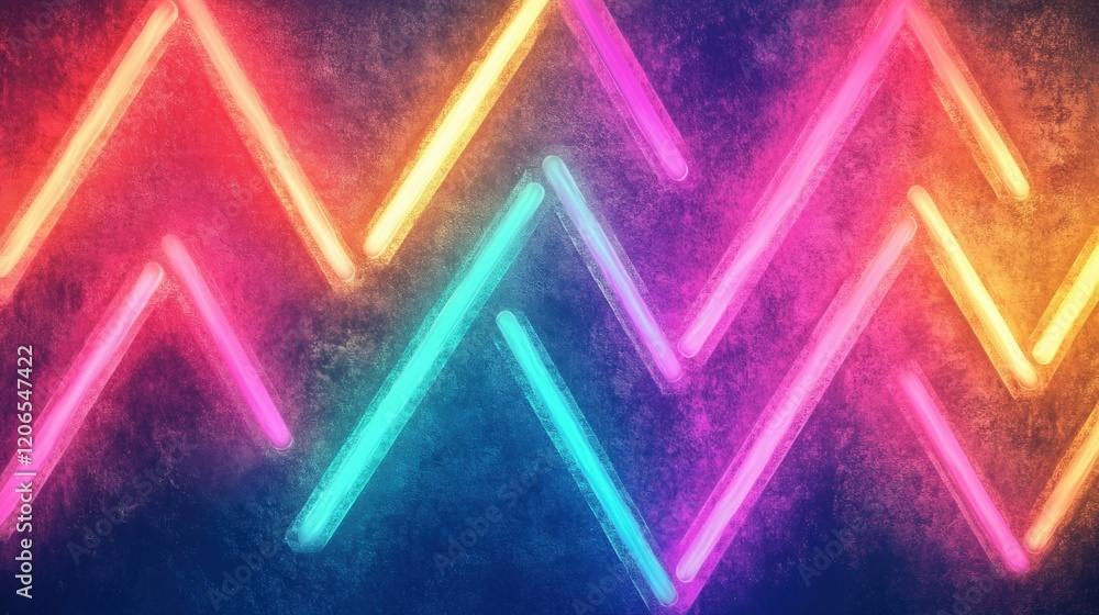 Aufkleber bright zigzag lines in neon colors create a striking pattern against a textured background, enhancin