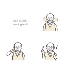 高齢男性の歯磨きイラストセット