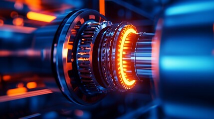 Fototapeta premium A close-up view of a futuristic mechanical component with glowing elements.