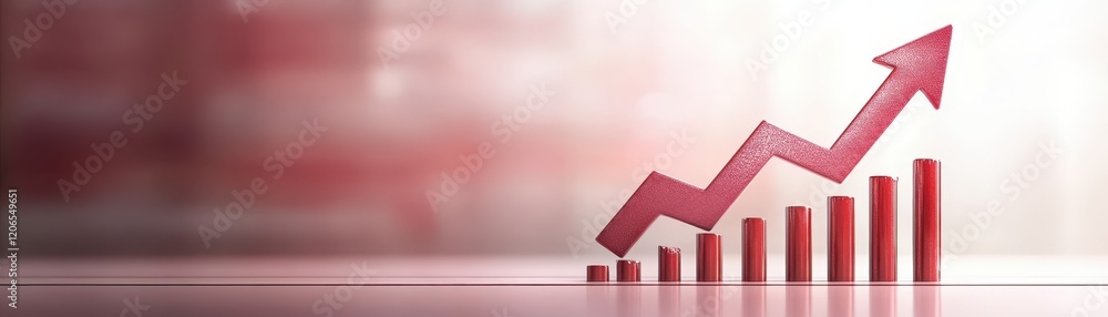Poster ascending red arrow on graph symbolizing growth and progress in business