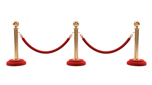 Elegant Gold Stanchions and Red Velvet Rope on a transparent background