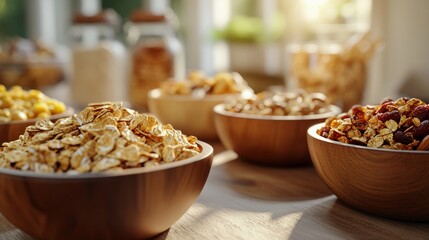 Morning cereal on the table in the sunshine