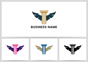 Pillar With Wings Symbol Logo Design