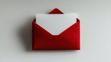 Red Envelope with Insert on Neutral Background for Stationery or Communication