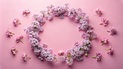 Obraz premium Floral Wreath Frame with Delicate Pink Blossoms and Copy Space