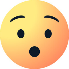 hushed emoji face, vector surprised emoticon with raised eyebrows and a wide open mouth, expressing surprise, shock, amazement or quiet astonishment