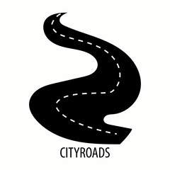 black city road. Bending roads and high ways. Road curves geometric design, street intersection. Highway road