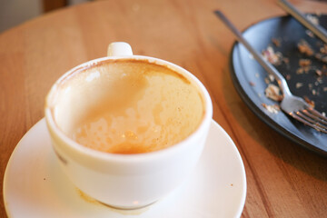 top view of empty coffee cup on table ,