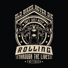 Obraz premium Vintage Old Motorcycle T-Shirt Design in 90s Style Featuring Retro Graphics and Classic Bike Illustration