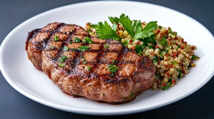 White plate filled with assorted gourmet food items for a fine dining experience