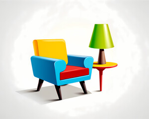 Fototapeta premium Playful armchair and lamp set isolated 