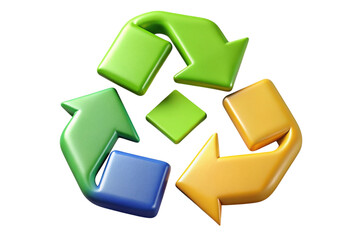 Eco friendly recycling icons in a modern 3D style with arrows depicting sustainability and reuse concepts for environmental awareness.
