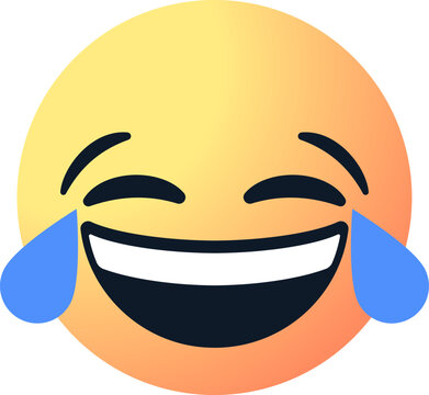 Naklejki laughing crying emoji emoticon with tears of joy, smile face with open mouth and smiling eyes with two blue tears streaming down the cheeks. laughter, happiness and amusement. funny emotion