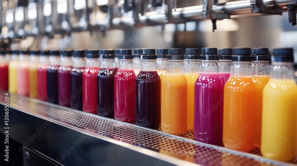 Aufkleber colorful array of bottled juices on a production line in a modern factory setting (2)
