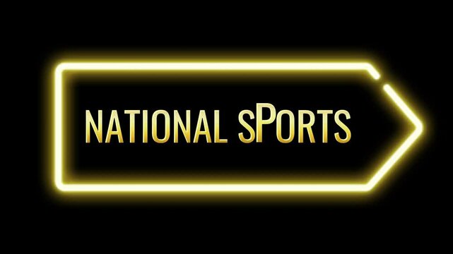 A vibrant 3D motion graphics modern high-tech screen with dynamic lightboard effects. Set in a bold and golden color palette, the design features animated chevron patterns