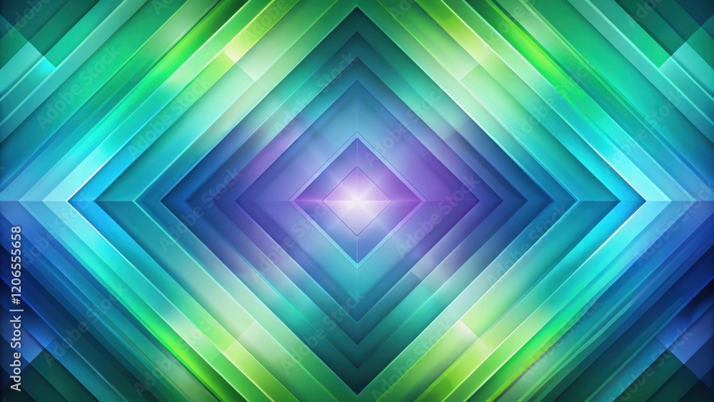 Wall mural abstract geometric design with vibrant teal, green, and purple hues featuring nested diamond shapes 