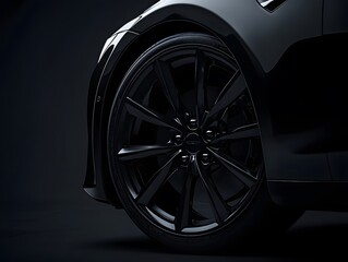 Black Car Wheel and Fender Close-up