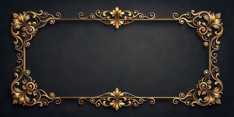 Elegant Gold Filigree Frame on Dark Background, Perfect for Luxury Invitations or Announcements
