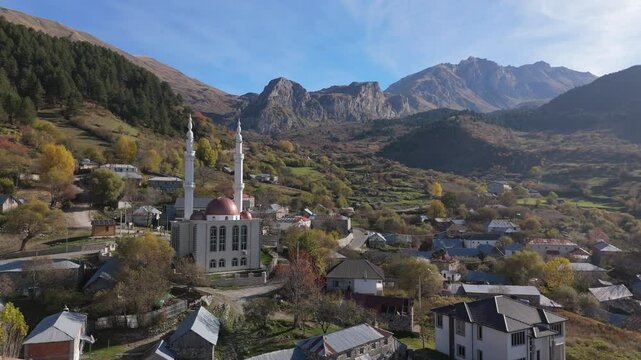 Aerial View of Radomire, Albania, Showcasing Korab Mountain Range
