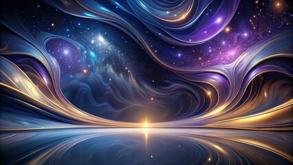 Obraz premium Abstract Celestial Landscape Golden Waves Across a Starry Expanse Reflecting a Radiant Horizon
