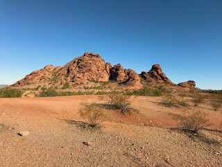 Desert near Phoenix Arizona with large rock mountains during a nice day during winter