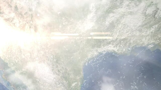 Earth zoom in from space and focus on Georgetown, Texas, USA. Background for travel blog or intro. Satellite view. 3D style animation. Images from NASA.