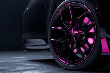 Black Car Wheel with Pink Accents