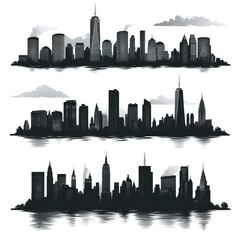 City skylines icon Vector black silhouettes. Isolated on white background.