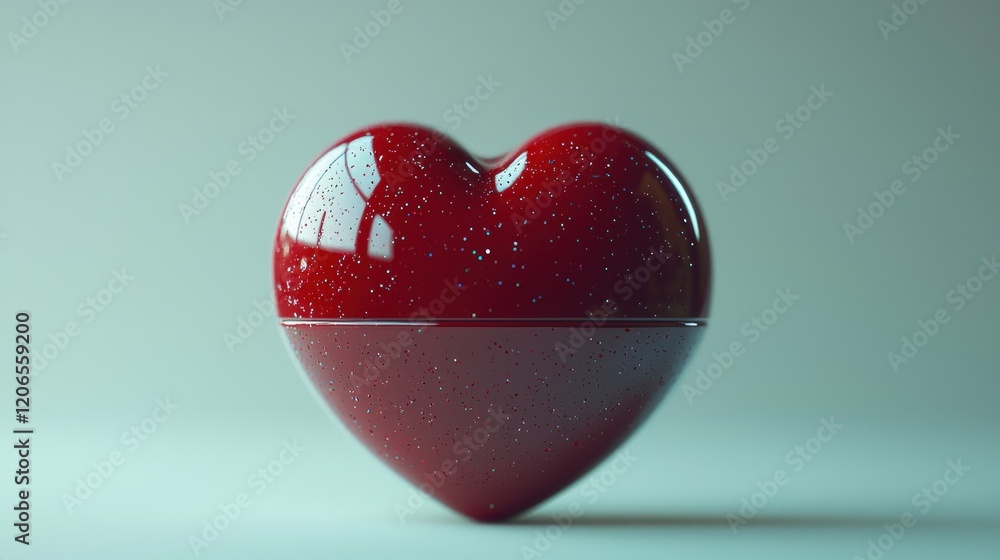 Poster red glittering heart: a 3d rendering of a divided heart shape with sparkling texture