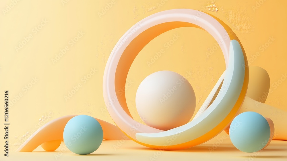 Aufkleber abstract composition of colorful shapes and spheres against a soft gradient background.