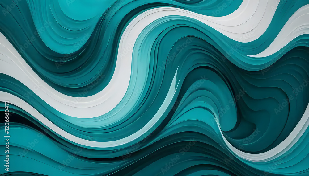 Aufkleber abstract teal and white wave pattern: a mesmerizing digital artwork featuring swirling, layered wave
