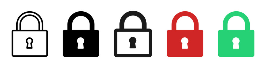 lock icon padlock symbol icon. security, protection and privacy vector icons for access control, encryption, safety related designs. outline, solid, filled styles