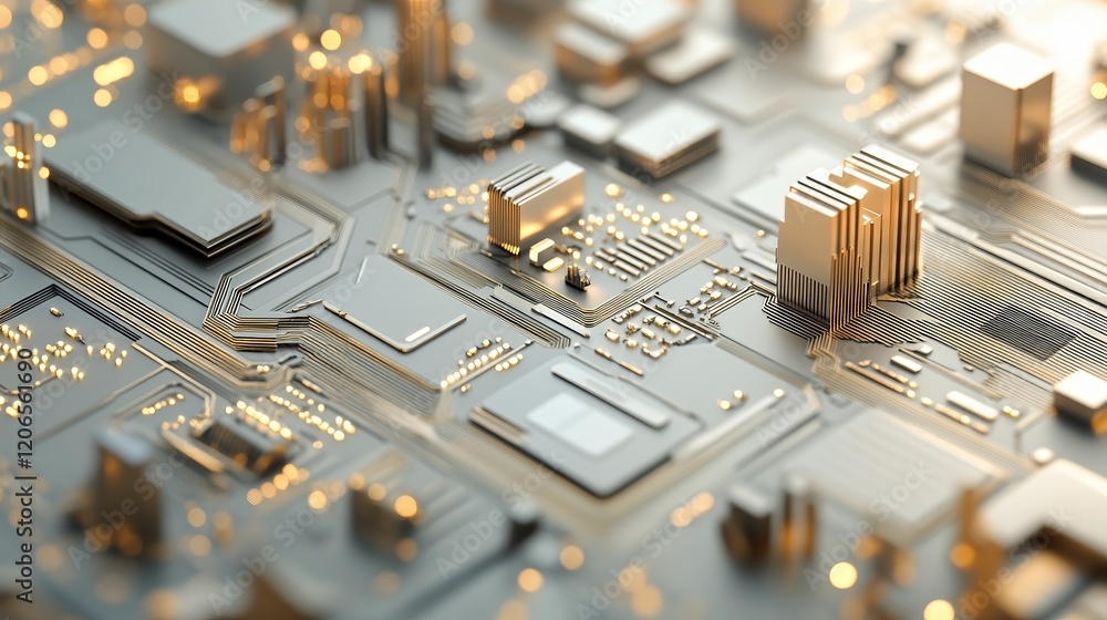 Poster a close-up view of a circuit board showcasing intricate electronic components.