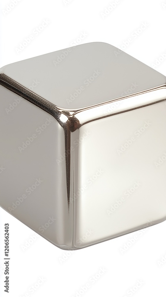 Wall mural reflective metallic cube with subtle textured border, close-up studio shot